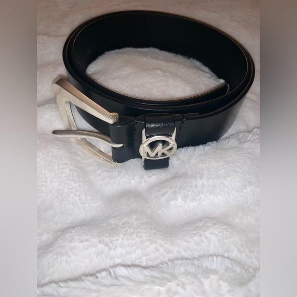 Michael Kors Accessories - Michael Kors Leather Belt with MK Cutout Logo Disc Belt (Black/Silver; Small)